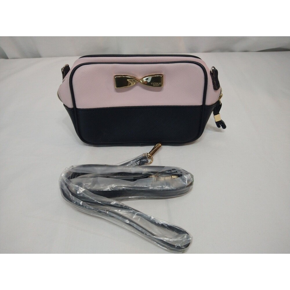 Victoria's Secret Mini Convertible Crossbody Bag Purse Pink & Black Gold Bow